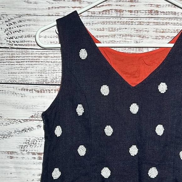 Anthropologie Odille Top Navy White Beaded Polka Dot Size 4 - Picture 9 of 16